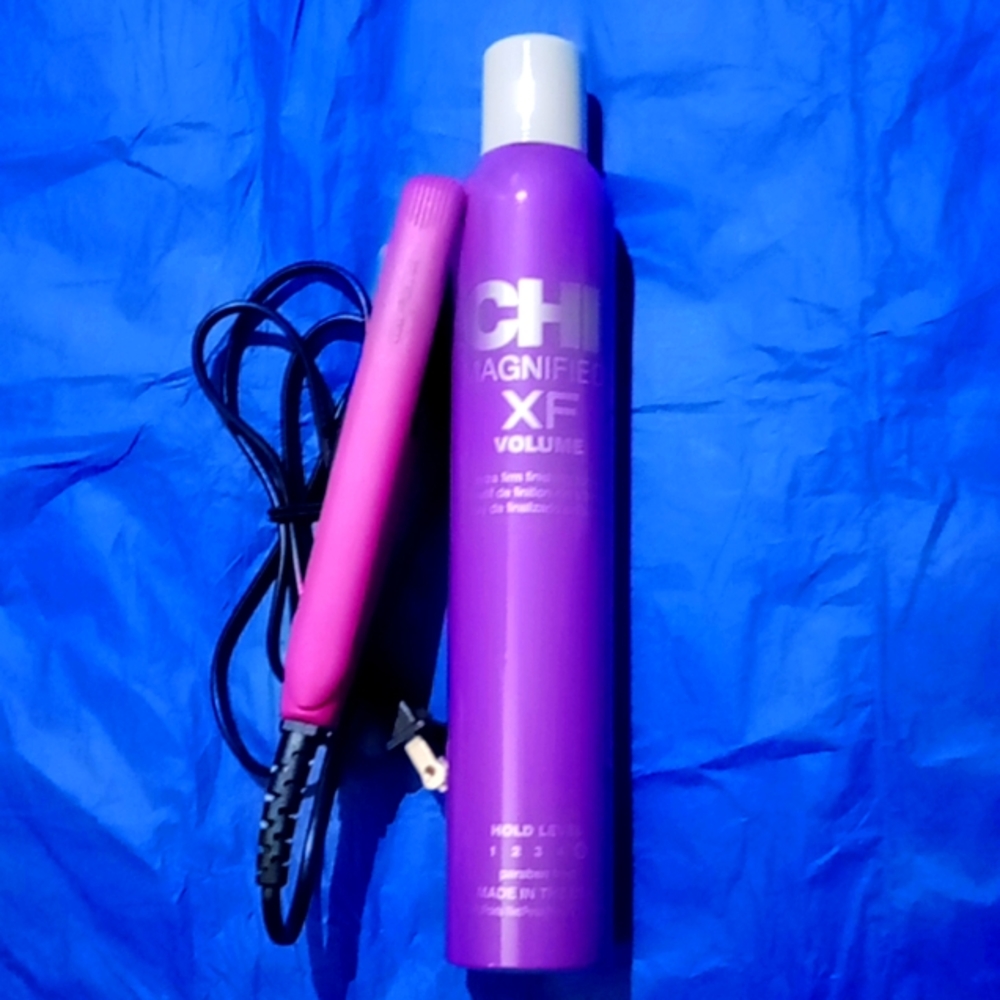 Plugged in Mini Straight Iron with CHI Hair Spray